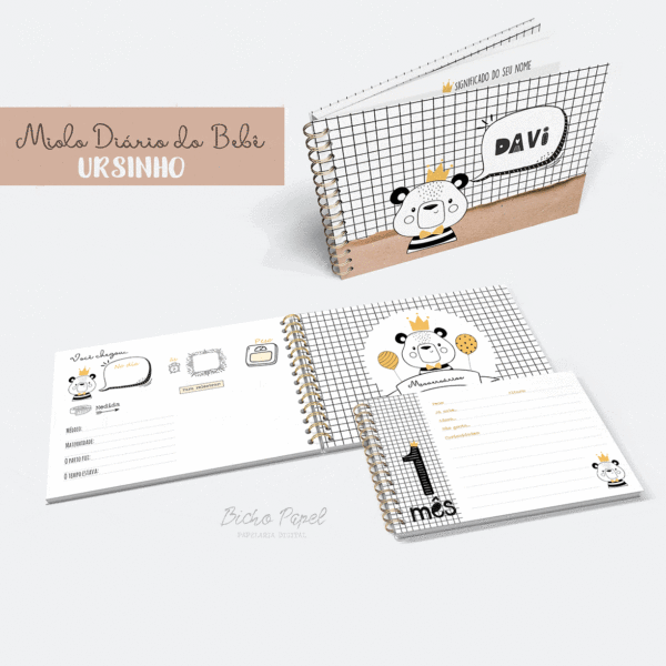 arquivo_digital_miolo_diario_livro_album_bebe_nascimento_mesversario_fotos_crescimento_encadernacao_minimalista_ursinho_bosque_desenho_doodle_preto_branco_menino_A5