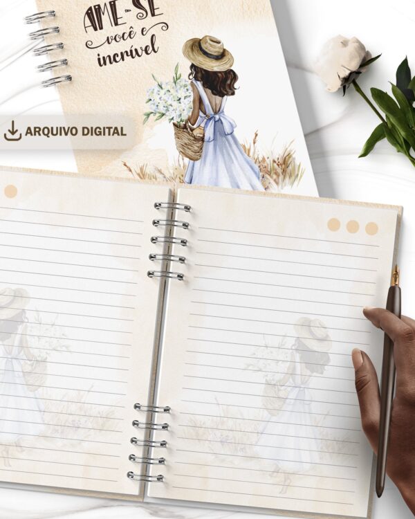 arquivo_digital_caderno_feminino_mulheres_negras_vestidos_flores_frases_biblia_versiculos_motivacional_decorado_miolo_pautado.