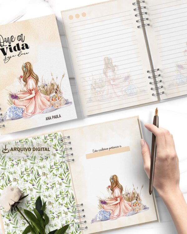 arquivo_digital_caderno_feminino_mulheres_negras_vestidos_flores_frases_biblia_versiculos_motivacional_decorado_miolo_pautado
