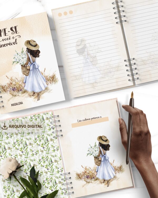 arquivo_digital_caderno_feminino_mulheres_negras_vestidos_flores_frases_biblia_versiculos_motivacional_decorado_miolo_pautado