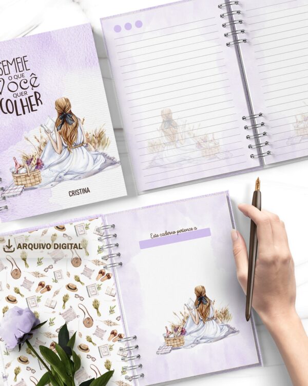 arquivo_digital_caderno_feminino_mulheres_negras_vestidos_flores_frases_biblia_versiculos_motivacional_decorado_miolo_pautado