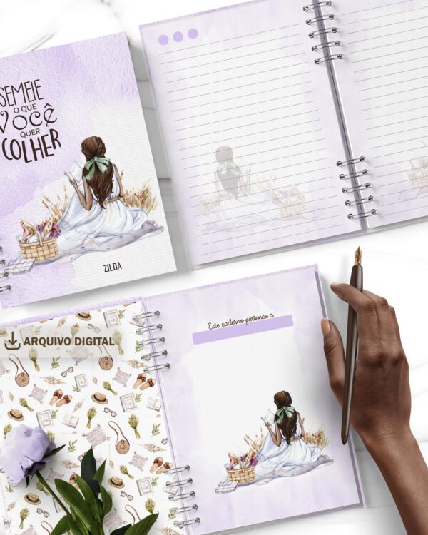 arquivo_digital_caderno_feminino_mulheres_negras_vestidos_flores_frases_biblia_versiculos_motivacional_decorado_miolo_pautado