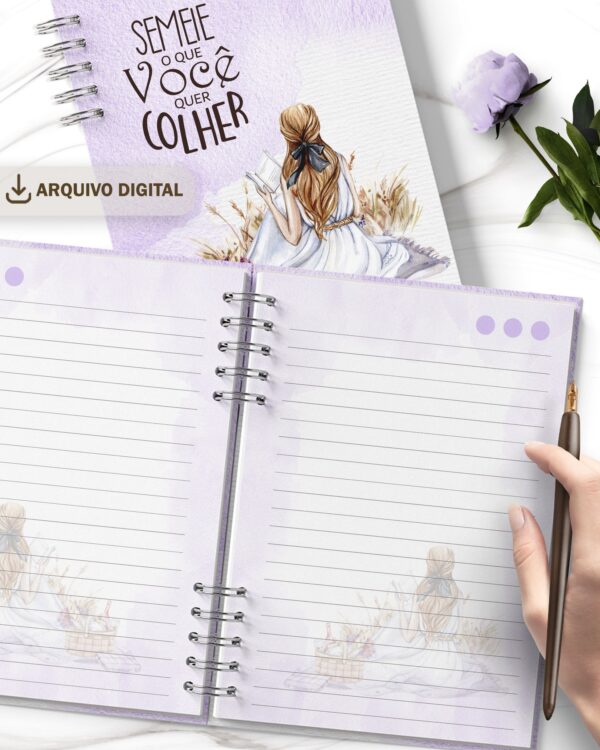 arquivo_digital_caderno_feminino_mulheres_negras_vestidos_flores_frases_biblia_versiculos_motivacional_decorado_miolo_pautado