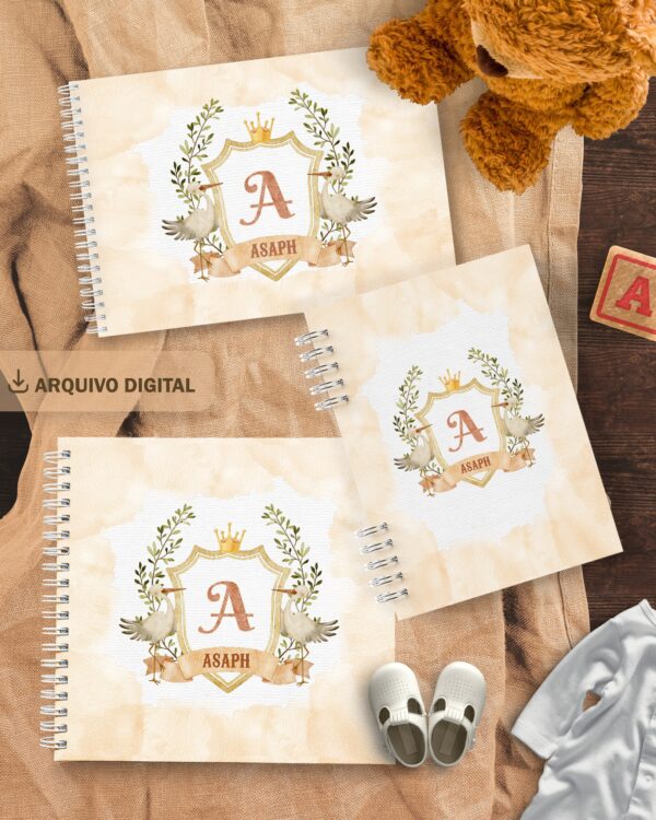 arquivo_digital_capas_diario_livro_bebe_A5_monograma_caderneta_vacina_cegonha_urso_menino_menina_floral_vintage_carrinho