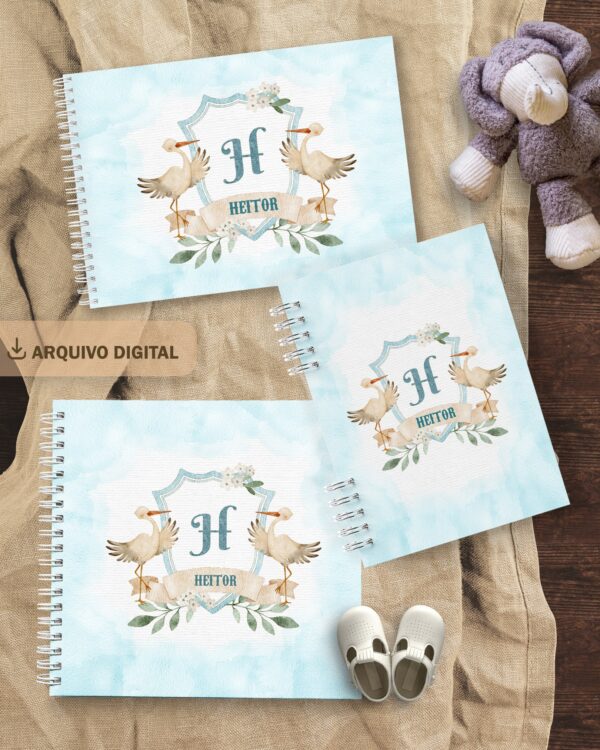 arquivo_digital_capas_diario_livro_bebe_A5_monograma_caderneta_vacina_cegonha_urso_menino_menina_floral_vintage_carrinho