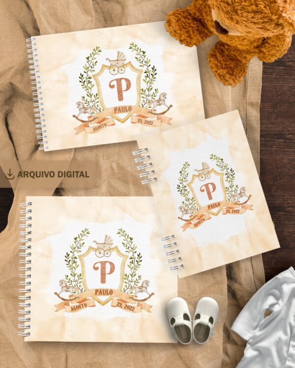arquivo_digital_capas_diario_livro_bebe_A5_monograma_caderneta_vacina_cegonha_urso_menino_menina_floral_vintage_carrinho