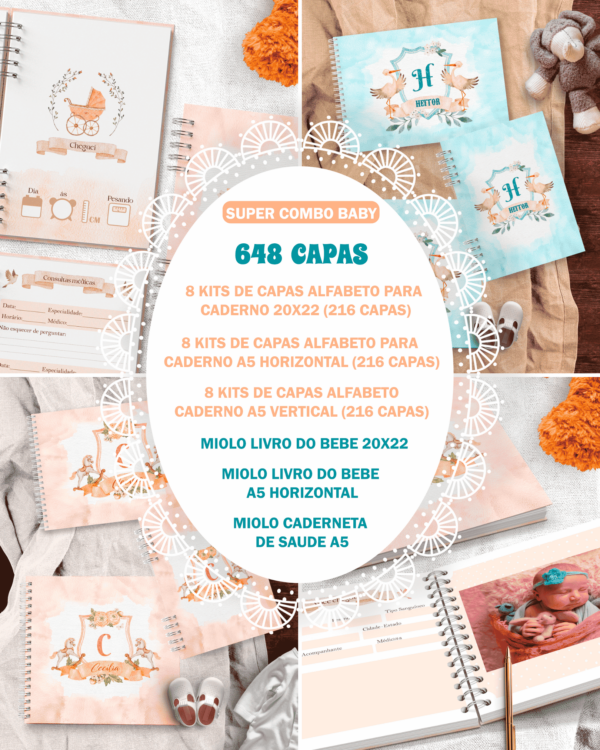 arquivo_digital_capas_diario_livro_bebe_A5_monograma_caderneta_vacina_cegonha_urso_menino_menina_floral_vintage_carrinho