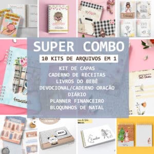 Super Combo cadernos capas encadernação livro bebe devocional planner financeiro caderno receitas