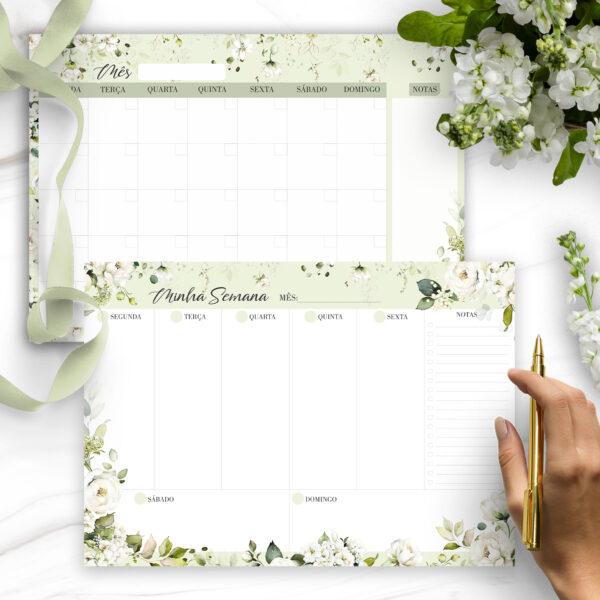 arquivo_digital_desk_planner_mesa_semanal_mensal_diario_bloco_notas_lista_check_floral_rosas_brancas