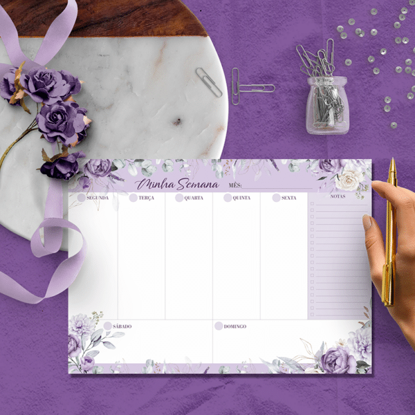arquivo_digital_blocos_planejadores_floral_lilas_desk_planner_mesa_planejador_diário_bloquinho_A6_lista_check_floral_lilas_roxo