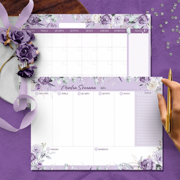 arquivo_digital_blocos_planejadores_floral_lilas_desk_planner_mesa_planejador_diário_bloquinho_A6_lista_check_floral_lilas_roxo