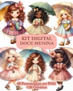 kit_digital_meninas_vintage_criancas_epoca_segurando_guarda_chuva_livros
