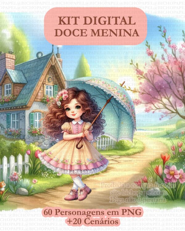 kit_digital_meninas_vintage_criancas_epoca_segurando_guarda_chuva_livros