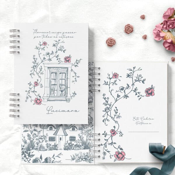 arquivo_digital_kit_capas_miolo_pautado_refugio_encantado_floral_bicicleta_janela_casa_cottage